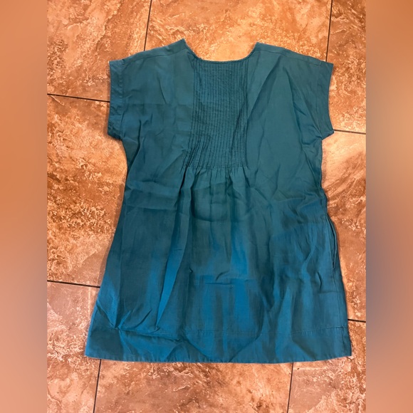 It’s A New Vision Teal Linen Shift Dress Pintuck V-Neck Size Large - Picture 5 of 11
